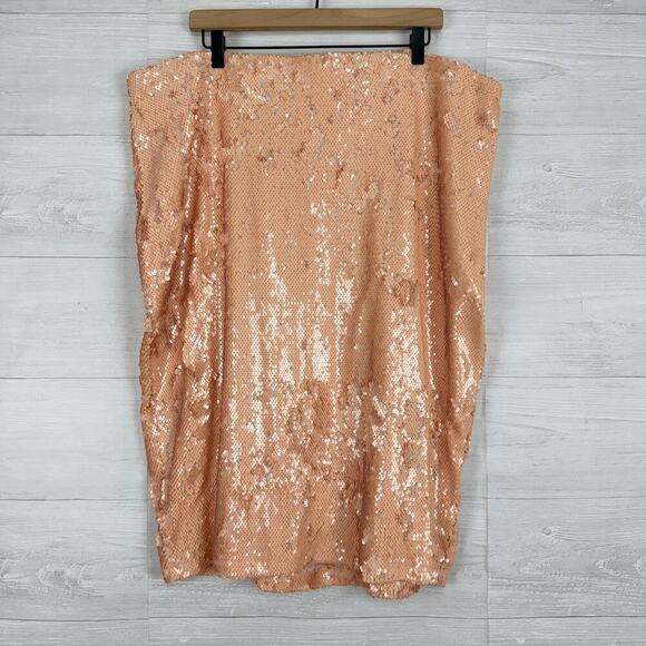 Eloquii Sequin Straight Pencil Skirt Plus Size 20 Peach Elastic Waist Party NEW - Picture 11 of 11